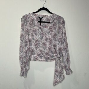 PAIGE Paisley Wrap Blouse - Cream, gray and Pink